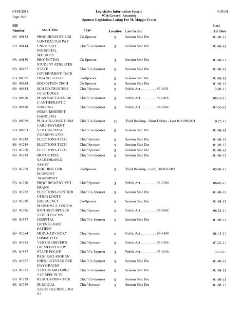 Senate Sponsor's bills - Illinois General Assembly