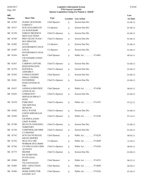 Senate Sponsor's bills - Illinois General Assembly