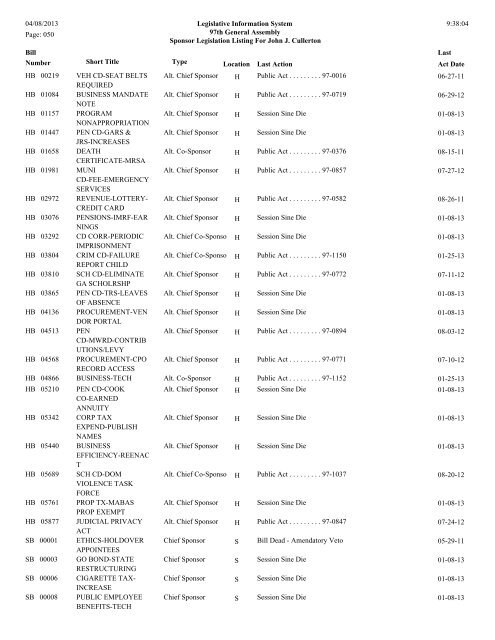 Senate Sponsor's bills - Illinois General Assembly