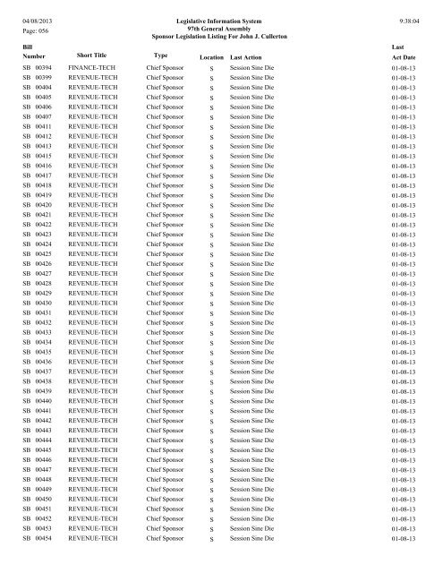 Senate Sponsor's bills - Illinois General Assembly