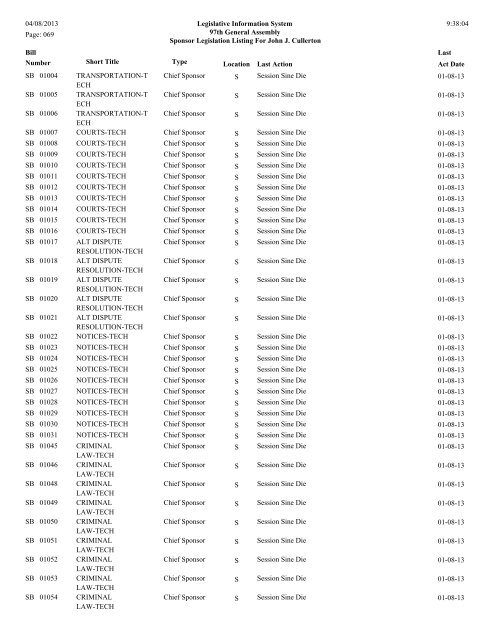 Senate Sponsor's bills - Illinois General Assembly