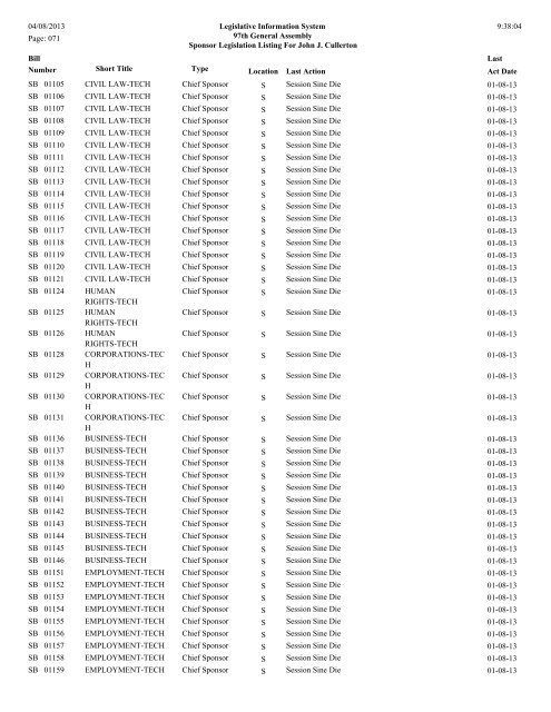 Senate Sponsor's bills - Illinois General Assembly