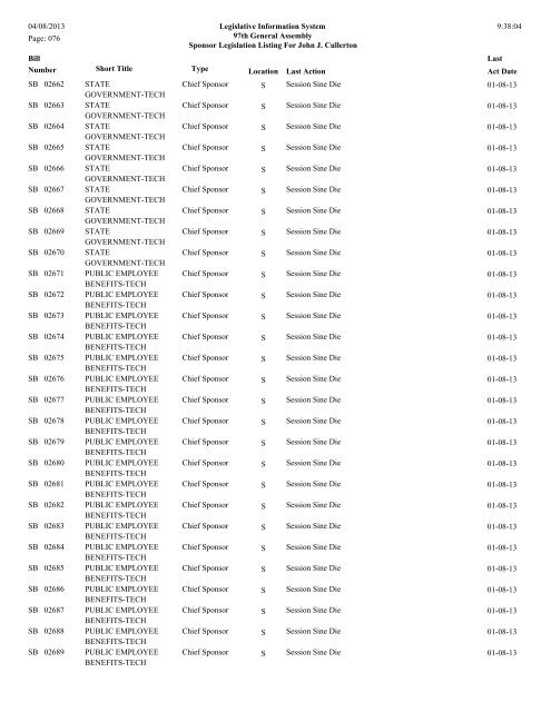 Senate Sponsor's bills - Illinois General Assembly