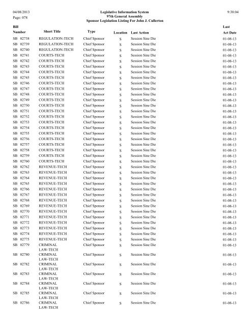 Senate Sponsor's bills - Illinois General Assembly