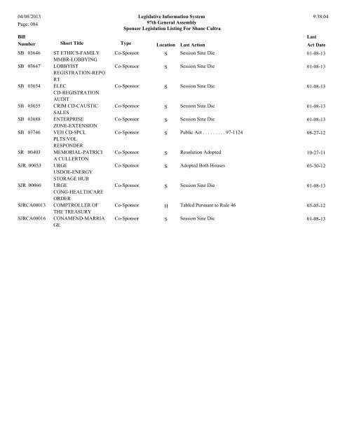 Senate Sponsor's bills - Illinois General Assembly