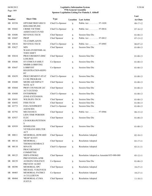 Senate Sponsor's bills - Illinois General Assembly