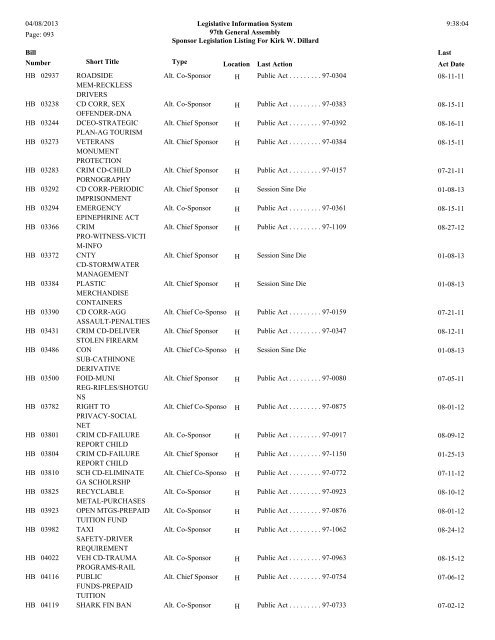 Senate Sponsor's bills - Illinois General Assembly