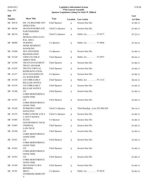 Senate Sponsor's bills - Illinois General Assembly