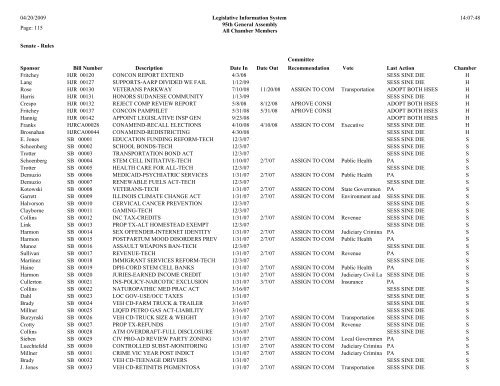 Senate Committee Status Report - Illinois General Assembly