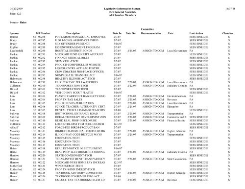 Senate Committee Status Report - Illinois General Assembly