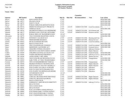 Senate Committee Status Report - Illinois General Assembly