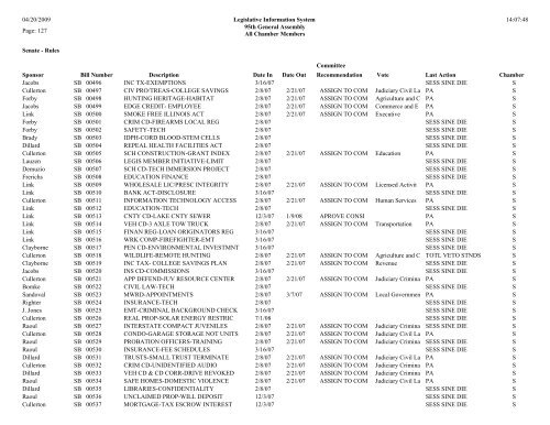 Senate Committee Status Report - Illinois General Assembly