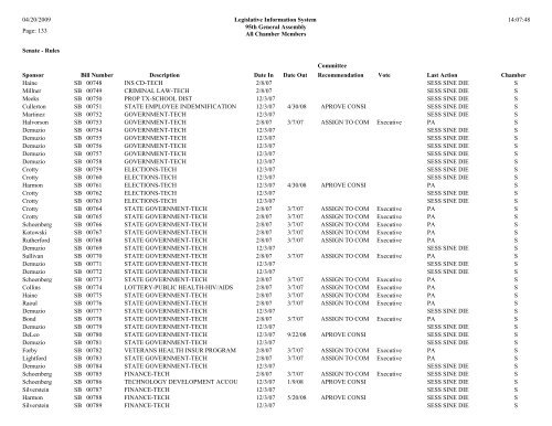 Senate Committee Status Report - Illinois General Assembly