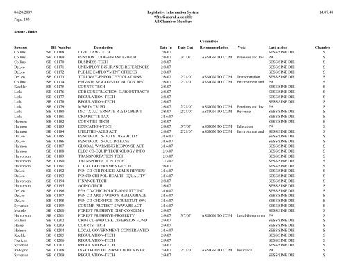 Senate Committee Status Report - Illinois General Assembly