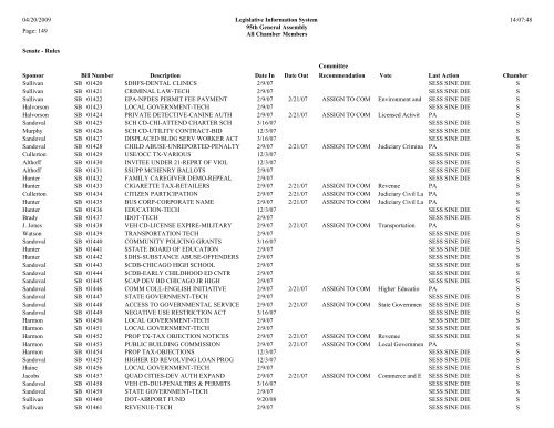 Senate Committee Status Report - Illinois General Assembly