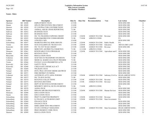 Senate Committee Status Report - Illinois General Assembly