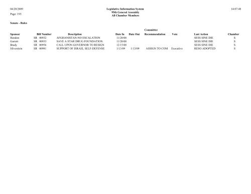 Senate Committee Status Report - Illinois General Assembly