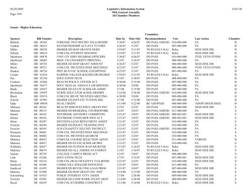 Senate Committee Status Report - Illinois General Assembly