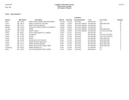 Senate Committee Status Report - Illinois General Assembly