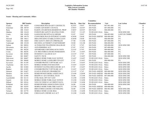 Senate Committee Status Report - Illinois General Assembly