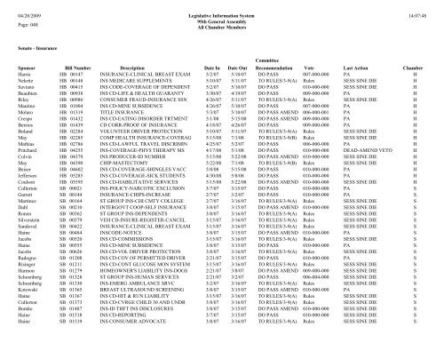 Senate Committee Status Report - Illinois General Assembly