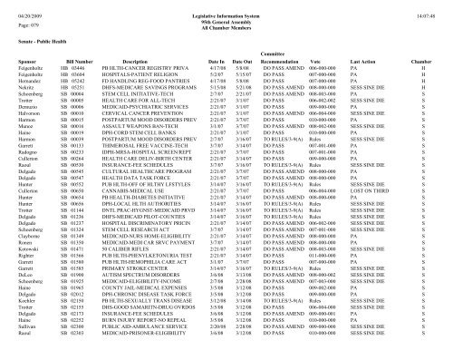 Senate Committee Status Report - Illinois General Assembly