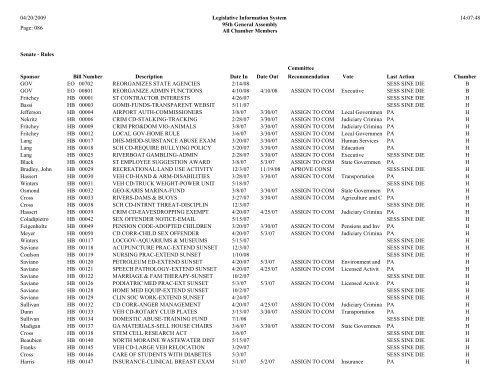 Senate Committee Status Report - Illinois General Assembly