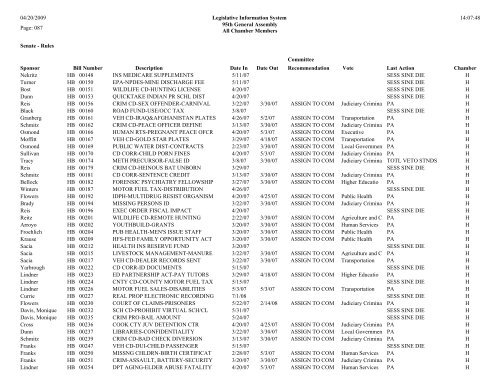 Senate Committee Status Report - Illinois General Assembly