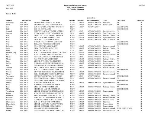 Senate Committee Status Report - Illinois General Assembly