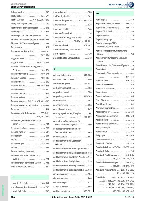 Verzeichnisse Stichwort-Verzeichnis - Hahn +Kolb Werkzeuge GmbH