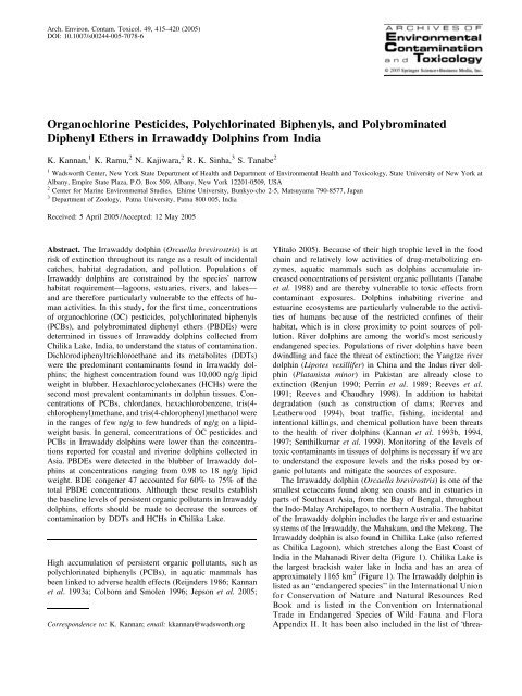 Organochlorine Pesticides, Polychlorinated Biphenyls, and ...