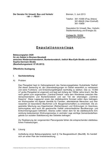 Bebauungsplan 2429 für ein Gebiet in Bremen-Neustadt