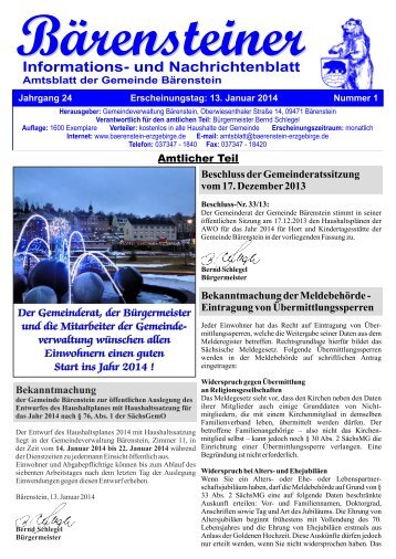 Informations- und Nachrichtenblatt - Bärenstein im oberen Erzgebirge