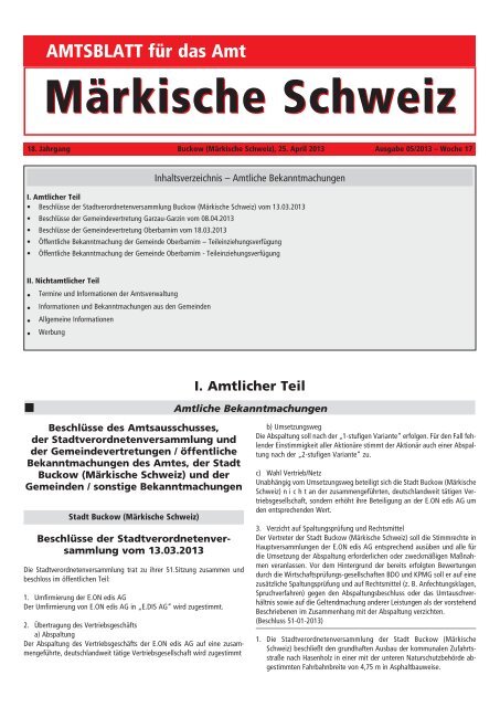 Mai 2013 - Amt Märkische Schweiz