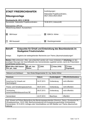 STADT FRIEDRICHSHAFEN Sitzungsvorlage