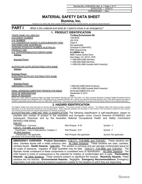 MATERIAL SAFETY DATA SHEET - Illumina