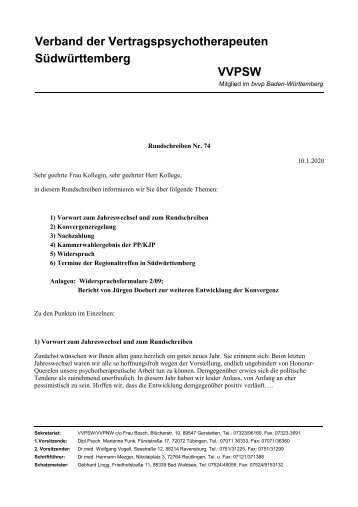 Verband der Vertragspsychotherapeuten Südwürttemberg ... - BVVP