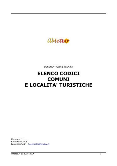 elenco codici comuni e localita - Il Meteo.it