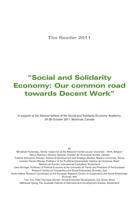Social and Solidarity Economy: Our common road towards Decent ...