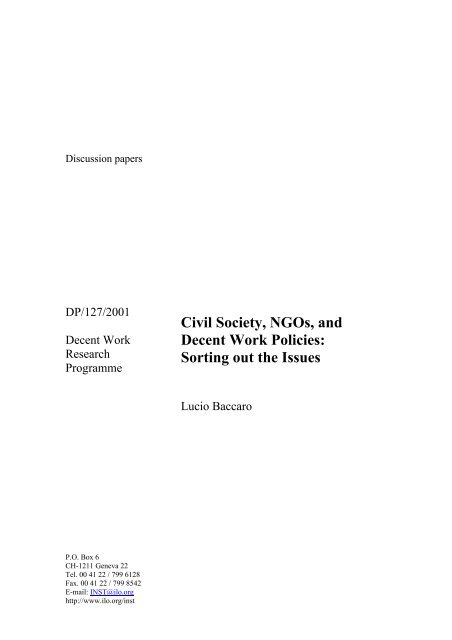 Civil Society, NGOs, and Decent Work Policies: Sorting out the Issues