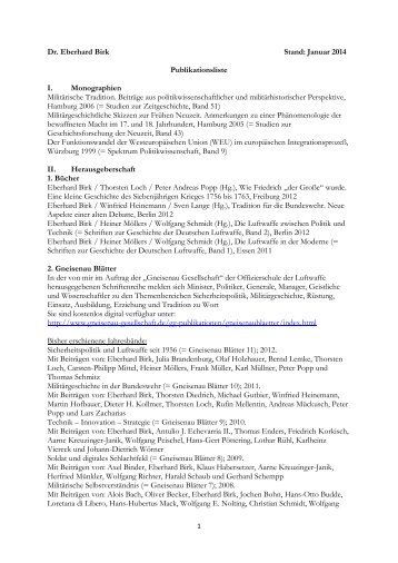 Dr. Eberhard Birk Stand: Januar 2014 Publikationsliste I ...