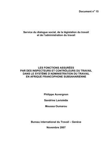 Les fonctions assurÃ©es par des inspecteurs et contrÃ´leurs du travail ...