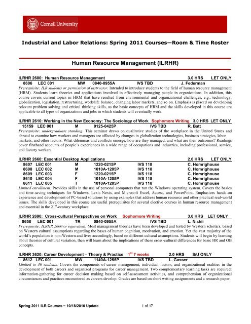 Industrial and Labor Relations - Cornell University School of ...