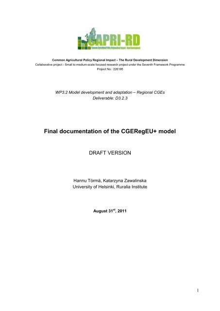Final documentation of the CGERegEU+ model