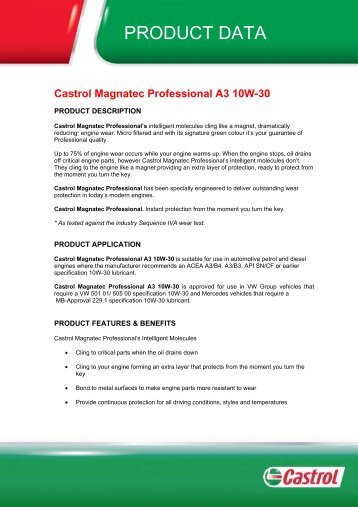 Castrol Magnatec Professional A3 10W-30 - Industrial Lubricants ...