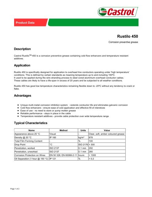 Rustilo 431 Rustilo 450 - Industrial Lubricants & Services Limited
