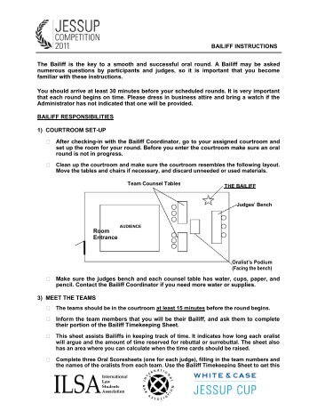 BAILIFF INSTRUCTIONS The Bailiff is the key to a smooth and ...