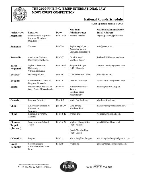 National Rounds Schedule - International Law Students Association