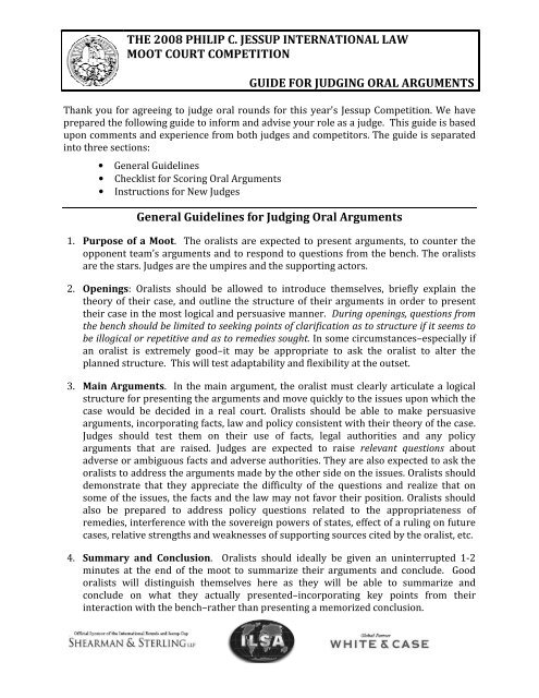 General Guidelines for Judging Oral Arguments THE 2008 PHILIP C ...
