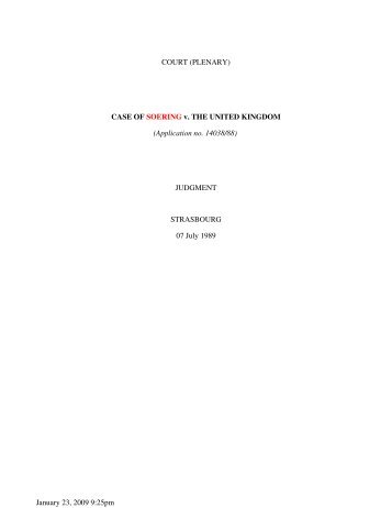 SOERING v. THE UNITED KINGDOM - International Law Students ...